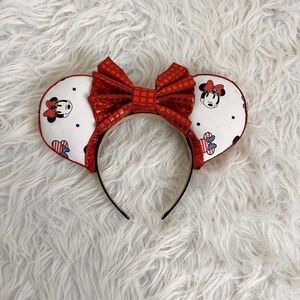 Minnie Mouse Retro Ears Headband with Bow Handmade Fits Adult or Tween Disney
